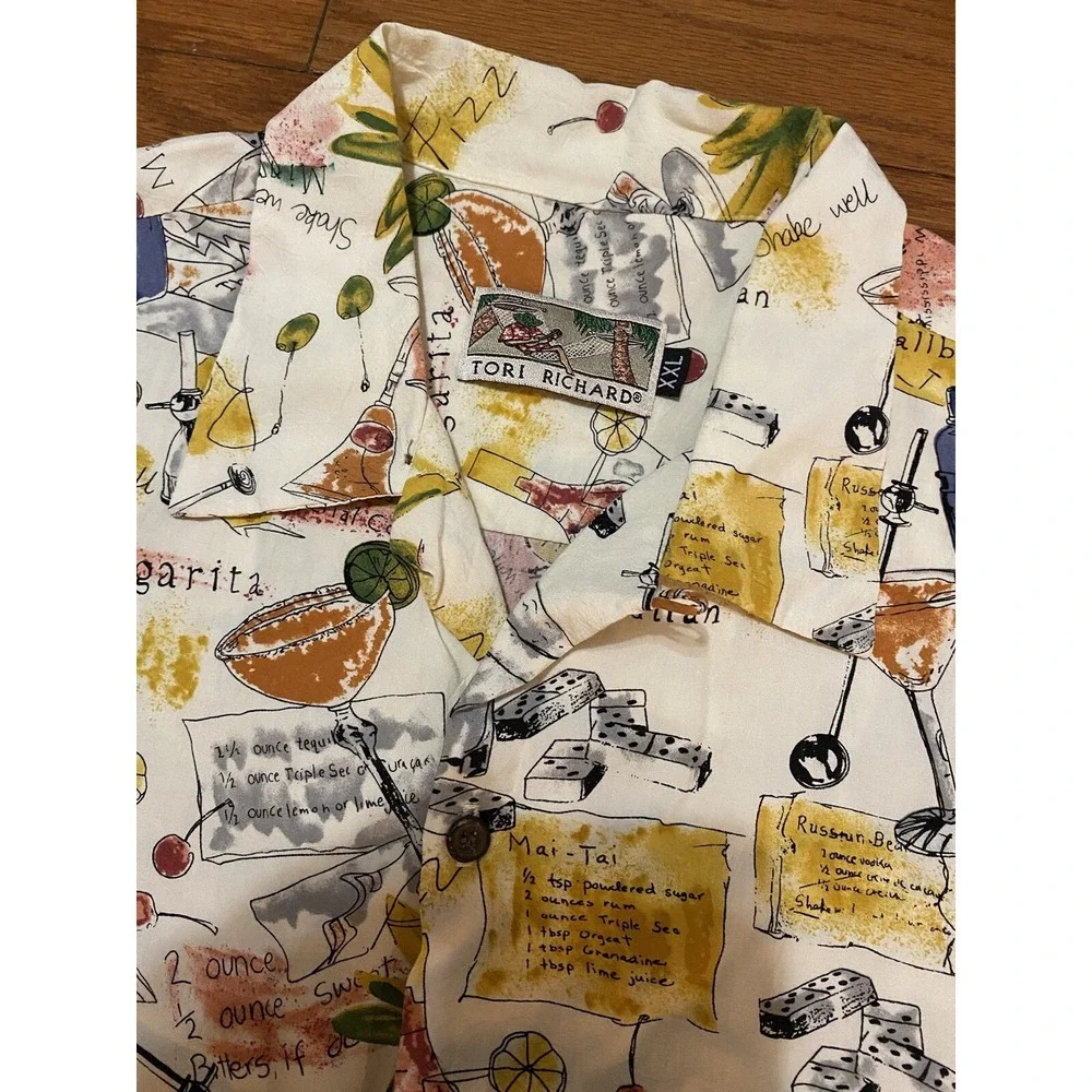Tori Richard XXL Aloha Shirt Hawaiian Cocktails Drinks Made In Hawai'i 2XL - Picture 5 of 6